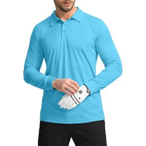 Men’s Polo Shirt Long Sleeve Golf Shirts Lightweight UPF 50+ Sun Protection Cool Shirts for Men Work Fishing Outdoor(Blue)
