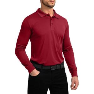 Men’s Polo Shirt Long Sleeve Golf Shirts Lightweight UPF 50+ Sun Protection Cool Shirts for Men Work Fishing Outdoor(Chili Pepper)
