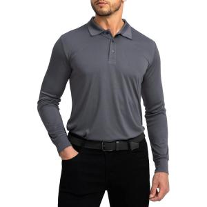 Men’s Polo Shirt Long Sleeve Golf Shirts Lightweight UPF 50+ Sun Protection Cool Shirts for Men Work Fishing Outdoor(Dark Grey)