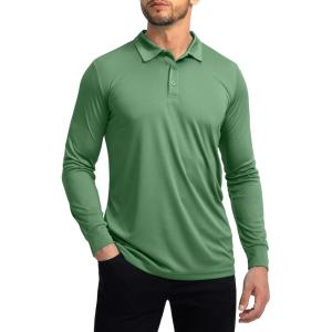 Men’s Polo Shirt Long Sleeve Golf Shirts Lightweight UPF 50+ Sun Protection Cool Shirts for Men Work Fishing Outdoor(Green)