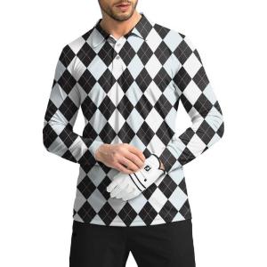 Men’s Polo Shirt Long Sleeve Golf Shirts Lightweight UPF 50+ Sun Protection Cool Shirts for Men Work Fishing Outdoor(Grey Argyle)
