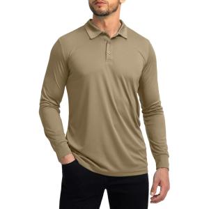 Men’s Polo Shirt Long Sleeve Golf Shirts Lightweight UPF 50+ Sun Protection Cool Shirts for Men Work Fishing Outdoor(Khaki)