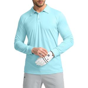 Men’s Polo Shirt Long Sleeve Golf Shirts Lightweight UPF 50+ Sun Protection Cool Shirts for Men Work Fishing Outdoor(Light Green)