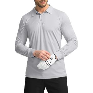 Men’s Polo Shirt Long Sleeve Golf Shirts Lightweight UPF 50+ Sun Protection Cool Shirts for Men Work Fishing Outdoor(Light Grey)