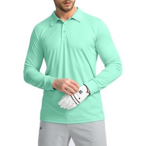 Men’s Polo Shirt Long Sleeve Golf Shirts Lightweight UPF 50+ Sun Protection Cool Shirts for Men Work Fishing Outdoor(Mint Green)