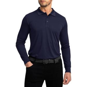 Men’s Polo Shirt Long Sleeve Golf Shirts Lightweight UPF 50+ Sun Protection Cool Shirts for Men Work Fishing Outdoor(Navy)