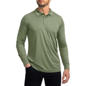 Men’s Polo Shirt Long Sleeve Golf Shirts Lightweight UPF 50+ Sun Protection Cool Shirts for Men Work Fishing Outdoor(Olive)