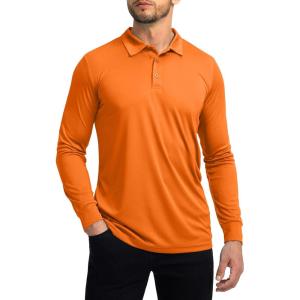 Men’s Polo Shirt Long Sleeve Golf Shirts Lightweight UPF 50+ Sun Protection Cool Shirts for Men Work Fishing Outdoor(Orange)