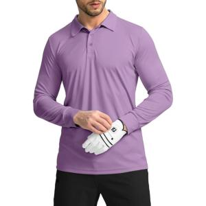 Men’s Polo Shirt Long Sleeve Golf Shirts Lightweight UPF 50+ Sun Protection Cool Shirts for Men Work Fishing Outdoor(Purple)