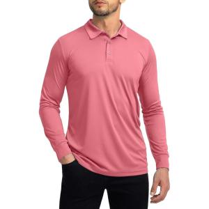 Men’s Polo Shirt Long Sleeve Golf Shirts Lightweight UPF 50+ Sun Protection Cool Shirts for Men Work Fishing Outdoor(Red)