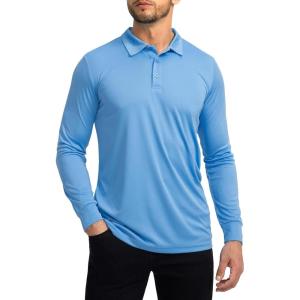 Men’s Polo Shirt Long Sleeve Golf Shirts Lightweight UPF 50+ Sun Protection Cool Shirts for Men Work Fishing Outdoor(Sky Blue)