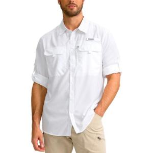 Men’s Sun Protection Fishing Shirt with Zipper Pockets Long Sleeve UPF 50+ UV Cooling Shirts for Men Hiking Travel(A-white)