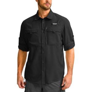Men’s Sun Protection Fishing Shirt with Zipper Pockets Long Sleeve UPF 50+ UV Cooling Shirts for Men Hiking Travel(Black)