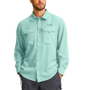 Men’s Sun Protection Fishing Shirt with Zipper Pockets Long Sleeve UPF 50+ UV Cooling Shirts for Men Hiking Travel(Mint Green)
