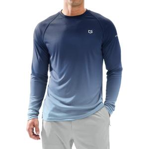 Men’s Sun Protection Long Sleeve Shirts UPF 50+ Rash Guard for Men SPF UV Fishing Hiking Running Workout Athletic Shirt(Gradient Blue Grey)