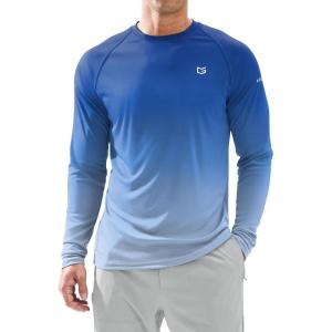 Men’s Sun Protection Long Sleeve Shirts UPF 50+ Rash Guard for Men SPF UV Fishing Hiking Running Workout Athletic Shirt(Gradient Blue White)