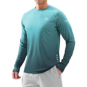 Men’s Sun Protection Long Sleeve Shirts UPF 50+ Rash Guard for Men SPF UV Fishing Hiking Running Workout Athletic Shirt(Gradient Green Grey)