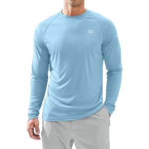 Men’s Sun Protection Long Sleeve Shirts UPF 50+ Rash Guard for Men SPF UV Fishing Hiking Running Workout Athletic Shirt(Light Blue)