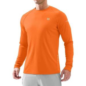 Men’s Sun Protection Long Sleeve Shirts UPF 50+ Rash Guard for Men SPF UV Fishing Hiking Running Workout Athletic Shirt(Orange)
