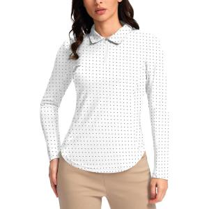 Women’s Golf Shirts Lightweight UPF 50+ Long Sleeve Shirts UV Protection Quick Dry Cool Polo Shirts for Women Work Outdoor(Black Dot)