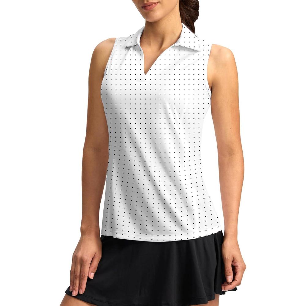 imageG Gradual Womens Golf Shirt Sleeveless Lightweight V Neck Tennis Polo Shirts with Collar Quick Dry Athletic Tops for WomenBlack Dot