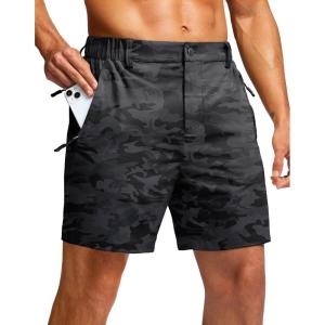 G Gradual Men’s Shorts 7″/ 5″/ 9″ Lightewight Casual Shorts for Men Hiking Golf Shorts with 3 Zipper Pockets(Black Camo B)