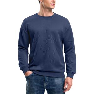 G Gradual Mens Sweatshirt Geometric Textured Crewneck Sweater Long Sleeves Casual Dressy Pullover Shirts(Bright Navy)