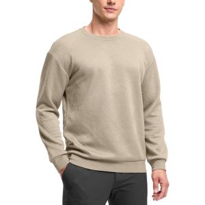 G Gradual Mens Sweatshirt Geometric Textured Crewneck Sweater Long Sleeves Casual Dressy Pullover Shirts(Dusty White Khaki)