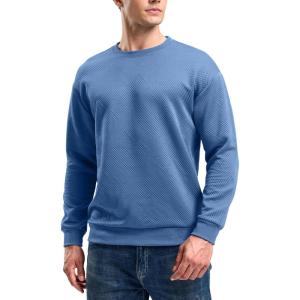 G Gradual Mens Sweatshirt Geometric Textured Crewneck Sweater Long Sleeves Casual Dressy Pullover Shirts(Light Grey Blue)