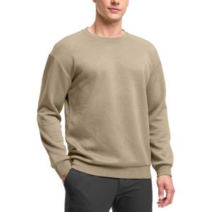 G Gradual Mens Sweatshirt Geometric Textured Crewneck Sweater Long Sleeves Casual Dressy Pullover Shirts(Light Khaki)