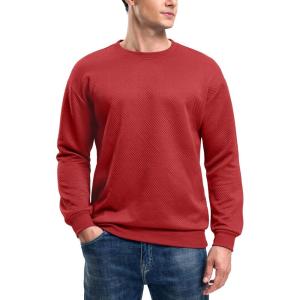 G Gradual Mens Sweatshirt Geometric Textured Crewneck Sweater Long Sleeves Casual Dressy Pullover Shirts(Red)