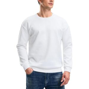 G Gradual Mens Sweatshirt Geometric Textured Crewneck Sweater Long Sleeves Casual Dressy Pullover Shirts(White)