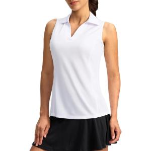 G Gradual Women’s Golf Shirt Sleeveless Lightweight V Neck Tennis Polo Shirts with Collar Quick Dry Athletic Tops for Women(A-white)