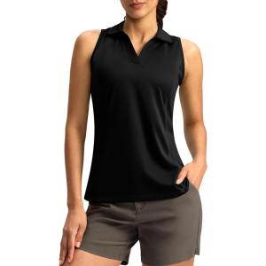 G Gradual Women’s Golf Shirt Sleeveless Lightweight V Neck Tennis Polo Shirts with Collar Quick Dry Athletic Tops for Women(Black)