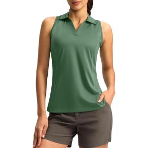 G Gradual Women’s Golf Shirt Sleeveless Lightweight V Neck Tennis Polo Shirts with Collar Quick Dry Athletic Tops for Women(Green)