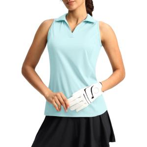 G Gradual Women’s Golf Shirt Sleeveless Lightweight V Neck Tennis Polo Shirts with Collar Quick Dry Athletic Tops for Women(Light Green)