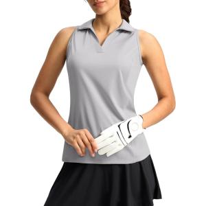 G Gradual Women’s Golf Shirt Sleeveless Lightweight V Neck Tennis Polo Shirts with Collar Quick Dry Athletic Tops for Women(Light Grey)
