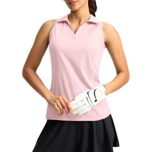 G Gradual Women’s Golf Shirt Sleeveless Lightweight V Neck Tennis Polo Shirts with Collar Quick Dry Athletic Tops for Women(Pink)