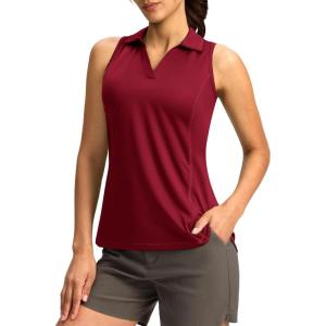 G Gradual Women’s Golf Shirt Sleeveless Lightweight V Neck Tennis Polo Shirts with Collar Quick Dry Athletic Tops for Women(Red)