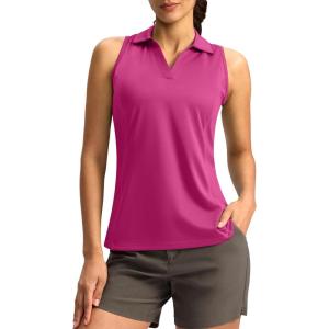 G Gradual Women’s Golf Shirt Sleeveless Lightweight V Neck Tennis Polo Shirts with Collar Quick Dry Athletic Tops for Women(Rosy)