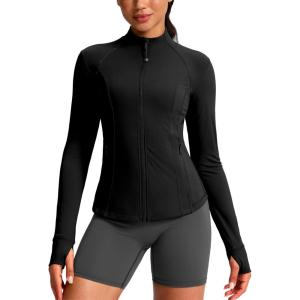 G Gradual Women’s Workout Jackets Extended Waist Length Slim Full Zip 4 Pockets Athletic Jacket Spring Running Yoga Clothes(Black)
