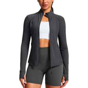 G Gradual Women’s Workout Jackets Extended Waist Length Slim Full Zip 4 Pockets Athletic Jacket Spring Running Yoga Clothes(Dark Grey)