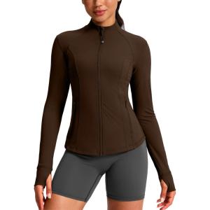 G Gradual Women’s Workout Jackets Extended Waist Length Slim Full Zip 4 Pockets Athletic Jacket Spring Running Yoga Clothes(Fudge Coffee)