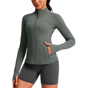 G Gradual Women’s Workout Jackets Extended Waist Length Slim Full Zip 4 Pockets Athletic Jacket Spring Running Yoga Clothes(Grey Sage)