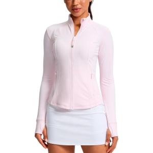 G Gradual Women’s Workout Jackets Extended Waist Length Slim Full Zip 4 Pockets Athletic Jacket Spring Running Yoga Clothes(Light Pink)