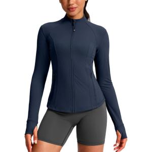 G Gradual Women’s Workout Jackets Extended Waist Length Slim Full Zip 4 Pockets Athletic Jacket Spring Running Yoga Clothes(Navy)