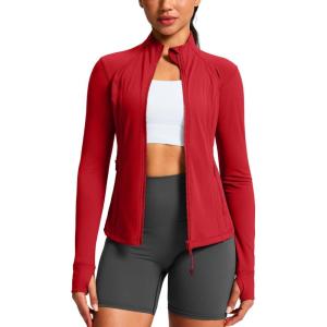 G Gradual Women’s Workout Jackets Extended Waist Length Slim Full Zip 4 Pockets Athletic Jacket Spring Running Yoga Clothes(Red)