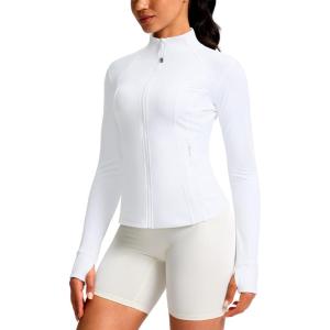 G Gradual Women’s Workout Jackets Extended Waist Length Slim Full Zip 4 Pockets Athletic Jacket Spring Running Yoga Clothes(White)