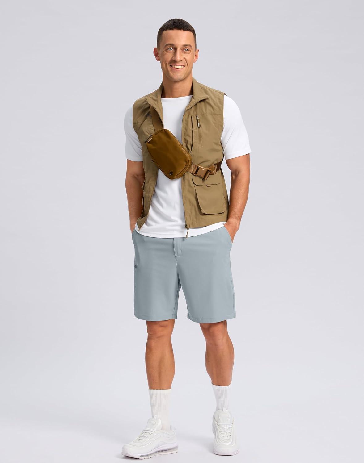 imageG Gradual Mens Casual Shorts 9quot Lightweight 4 Pockets Stretch QuickDry Summer Shorts for Golf Work Hiking Trips 9quot Light Grey 4XL
