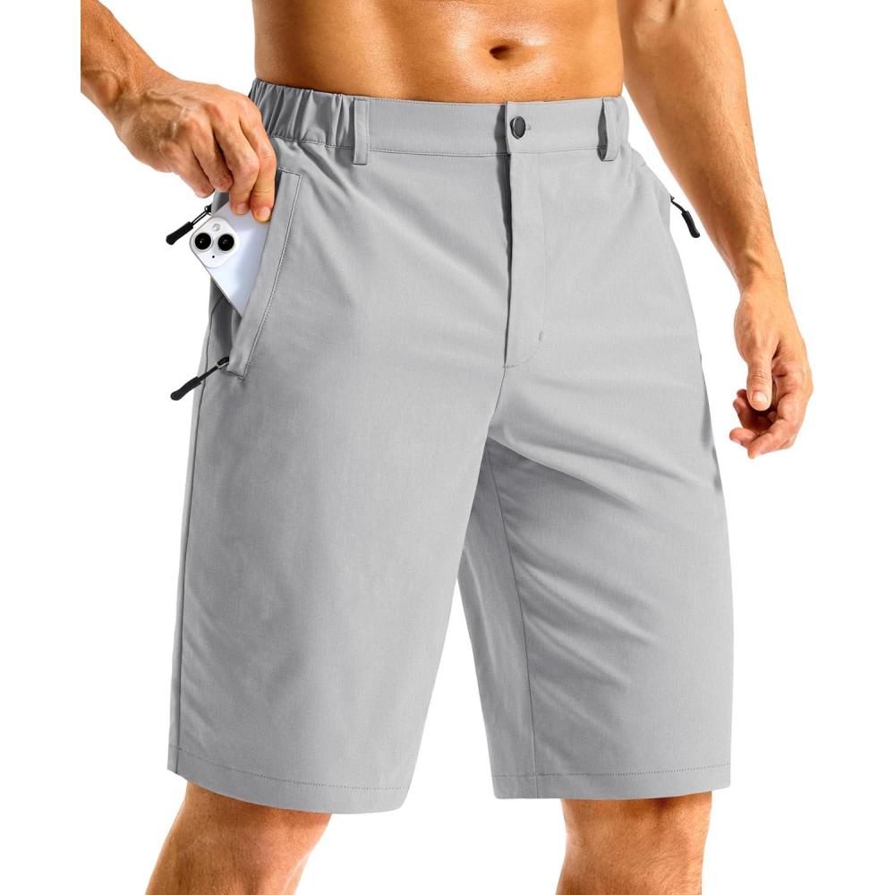 imageG GRADUAL Mens Shorts 11quot Lightweight Casual Golf Shorts for Men Hiking Work Outdoor Stretch QuickDry with 3 Zipper PocketsBright Grey